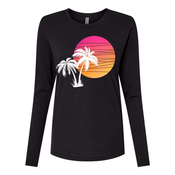 Sunset Palm Trees Womens Cotton Relaxed Long Sleeve T-Shirt