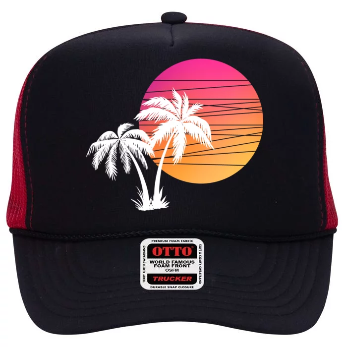 Sunset Palm Trees High Crown Mesh Trucker Hat