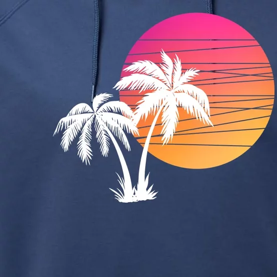 Sunset Palm Trees Performance Fleece Hoodie