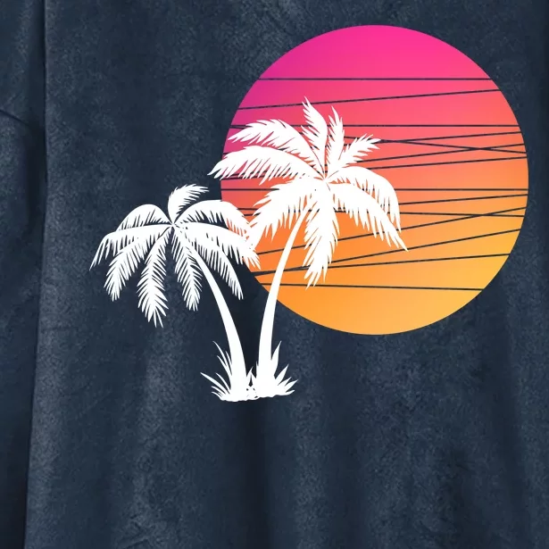 Sunset Palm Trees Hooded Wearable Blanket