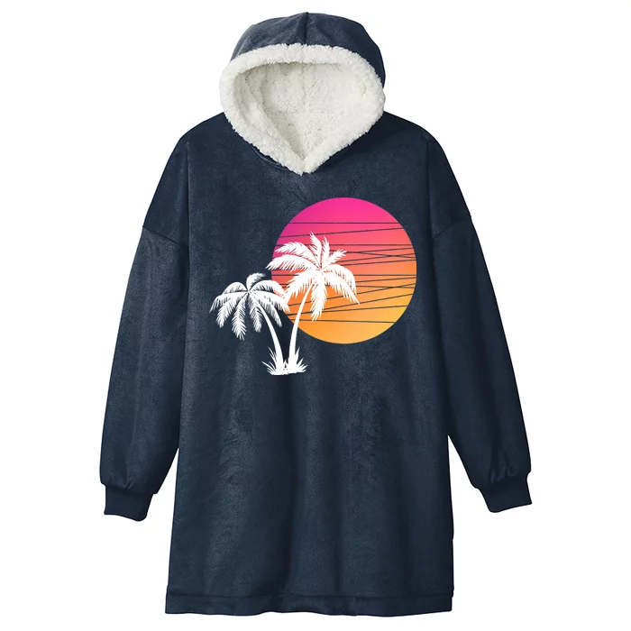 Sunset Palm Trees Hooded Wearable Blanket