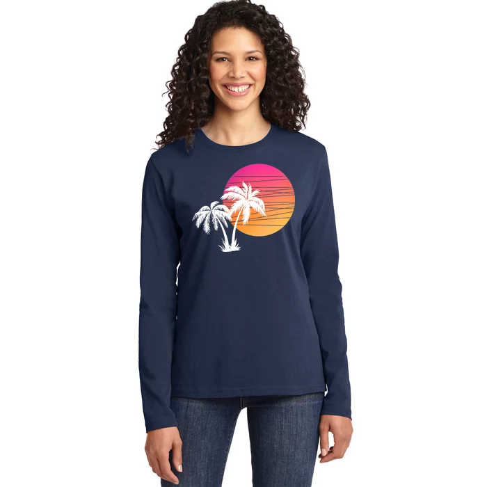 Sunset Palm Trees Ladies Long Sleeve Shirt