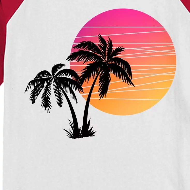 Sunset Palm Trees Kids Colorblock Raglan Jersey