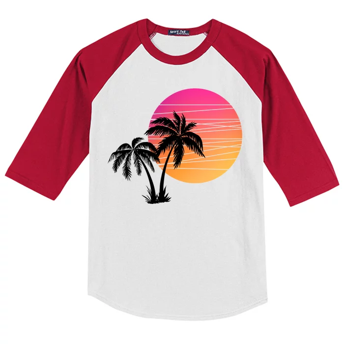 Sunset Palm Trees Kids Colorblock Raglan Jersey