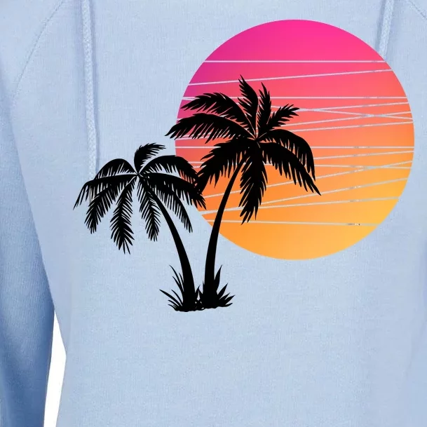 Sunset Palm Trees Womens Funnel Neck Pullover Hood