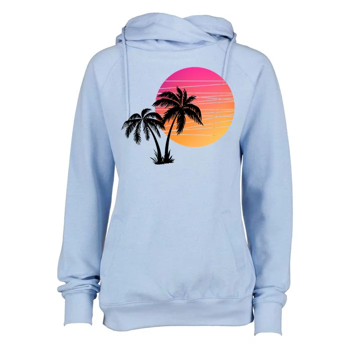 Sunset Palm Trees Womens Funnel Neck Pullover Hood