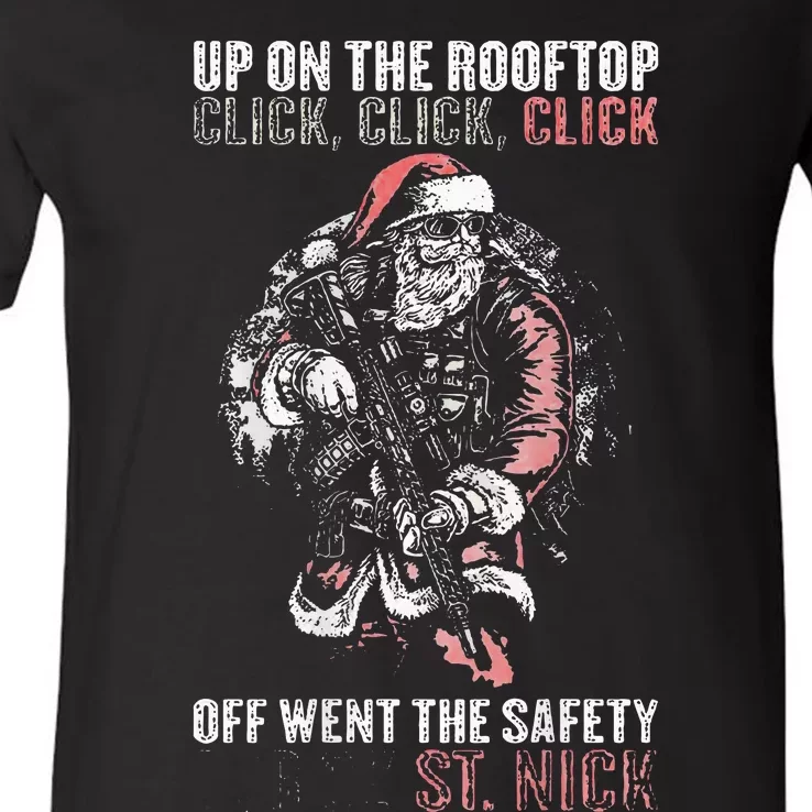 SANTA Up On The Rooftop Click Click Click V-Neck T-Shirt