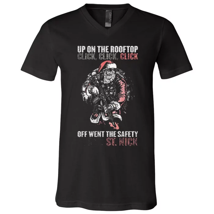 SANTA Up On The Rooftop Click Click Click V-Neck T-Shirt