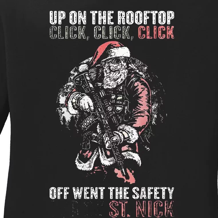 SANTA Up On The Rooftop Click Click Click Ladies Long Sleeve Shirt