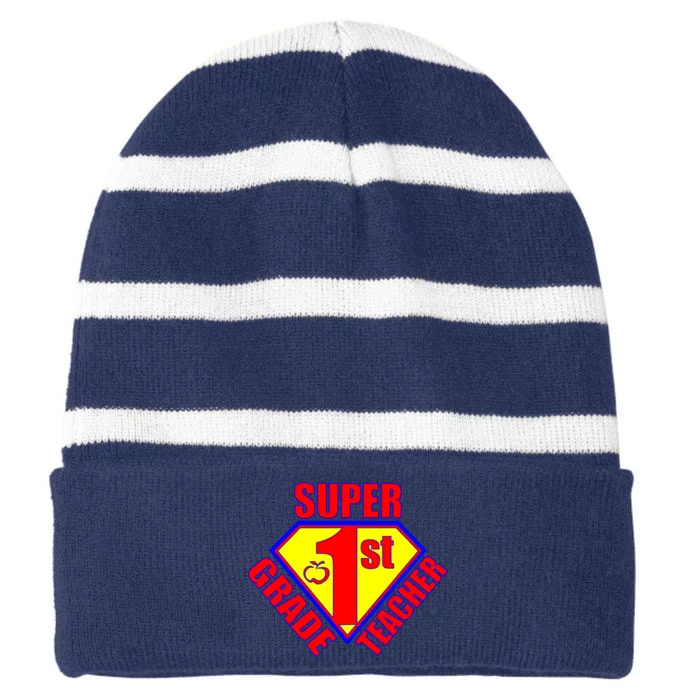 Super 1st Grade Teacher Striped Beanie with Solid Band