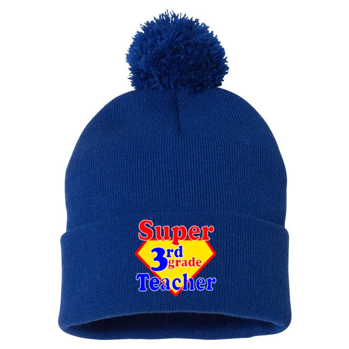 Super 3rd Grade Teacher Funny School Pom Pom 12in Knit Beanie