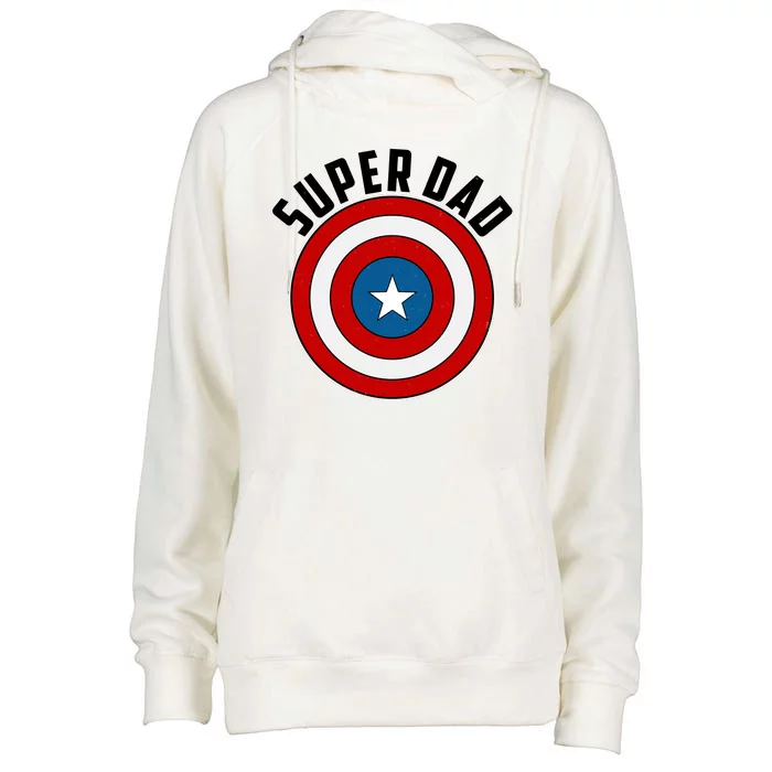 Super Dad Superhero Shield Father's Day Womens Funnel Neck Pullover Hood