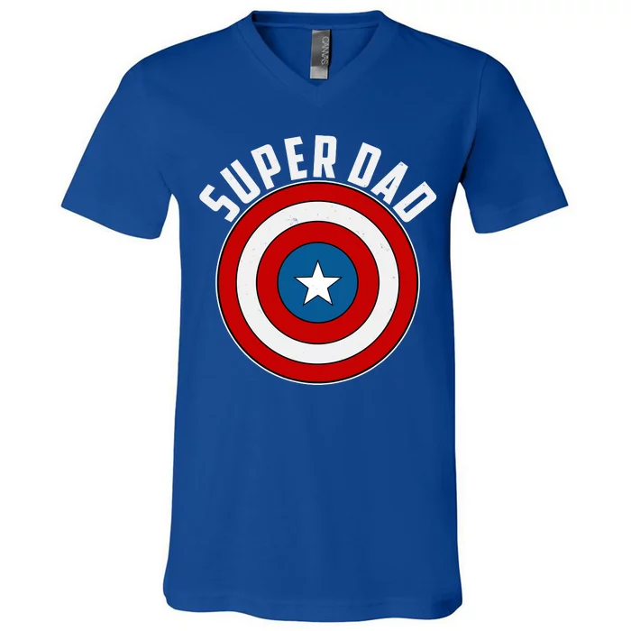 Super Dad Superhero Shield Father's Day V-Neck T-Shirt