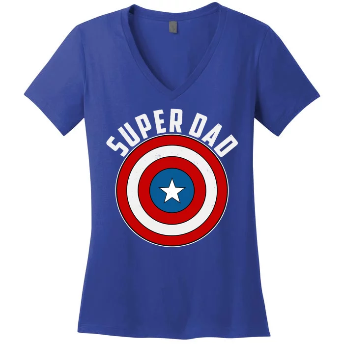 Super Dad Superhero Shield Father's Day Women's V-Neck T-Shirt