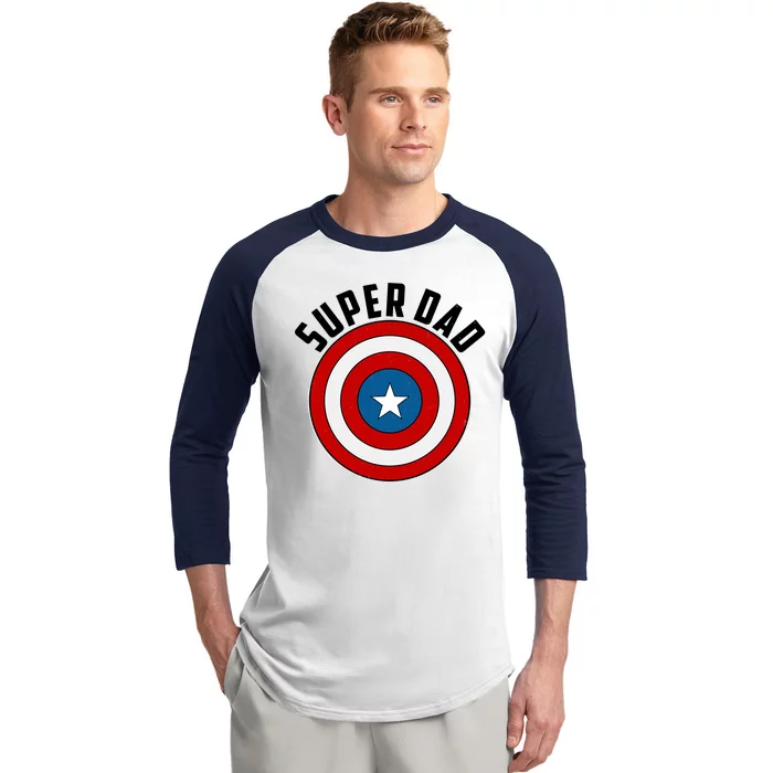 Super Dad Superhero Shield Father's Day Baseball Sleeve Shirt