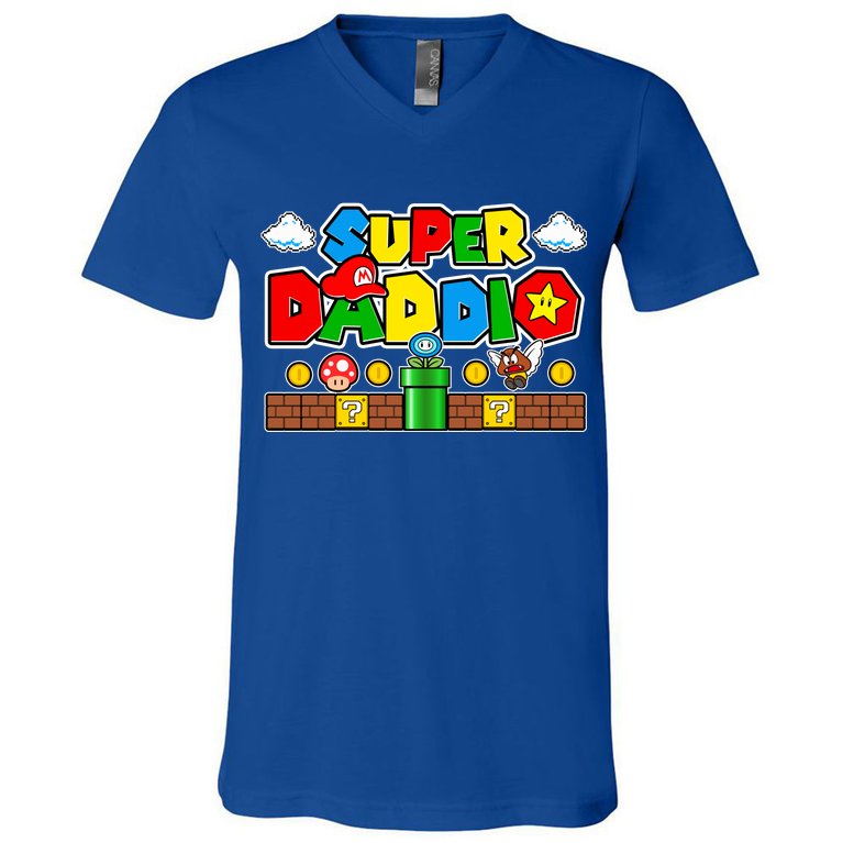 Super Daddio Dad Video Gamer V-Neck T-Shirt