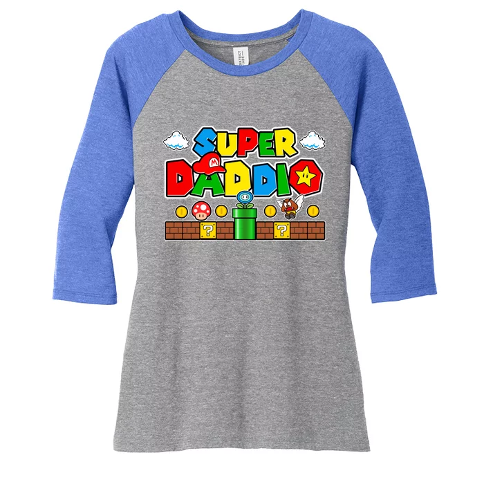 Super Daddio Dad Video Gamer Women's Tri-Blend 3/4-Sleeve Raglan Shirt