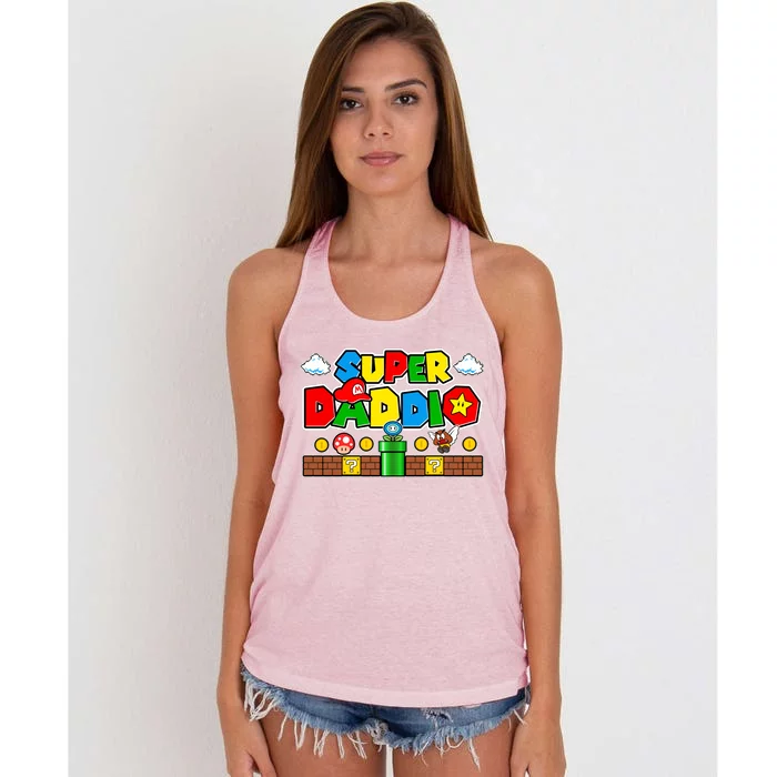 Super Daddio Dad Video Gamer Women's Knotted Racerback Tank