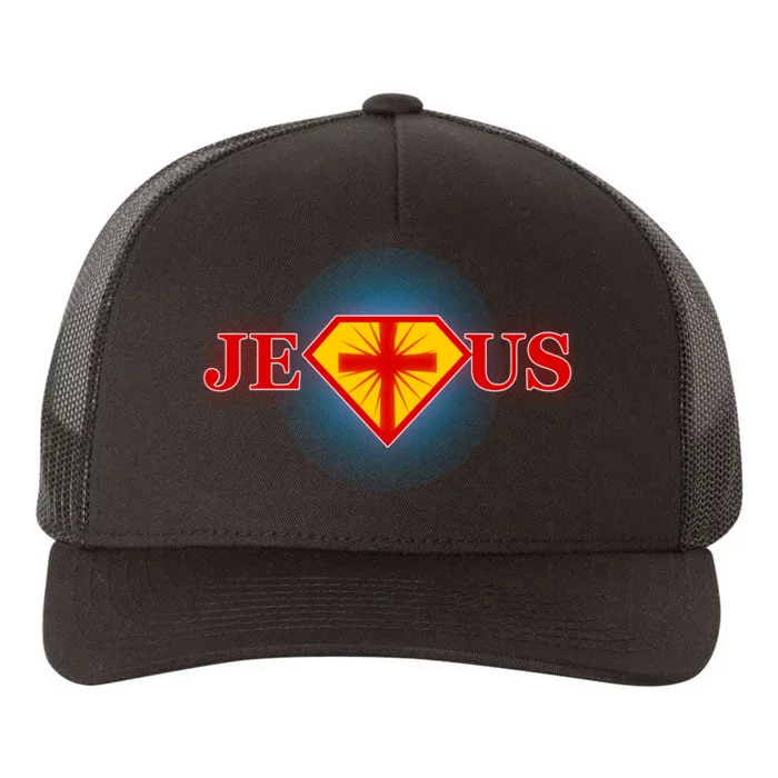 Super Jesus Superhero Comic Logo Yupoong Adult 5-Panel Trucker Hat