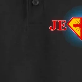 Super Jesus Superhero Comic Logo Dry Zone Grid Performance Polo