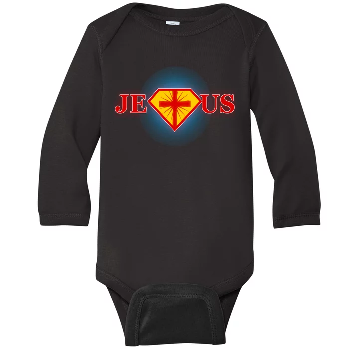 Super Jesus Superhero Comic Logo Baby Long Sleeve Bodysuit