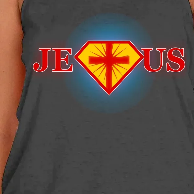 Super Jesus Superhero Comic Logo Women's Knotted Racerback Tank