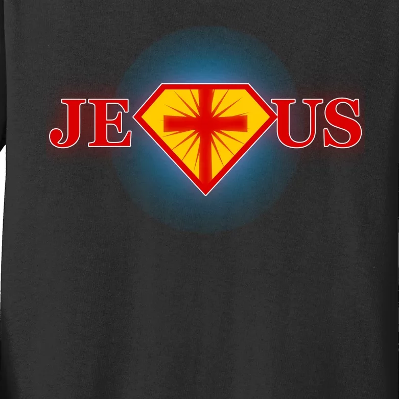 Super Jesus Superhero Comic Logo Kids Long Sleeve Shirt