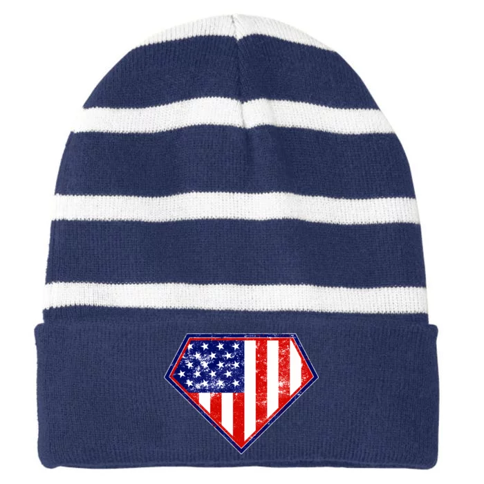 Super Patriot US Flag Striped Beanie with Solid Band