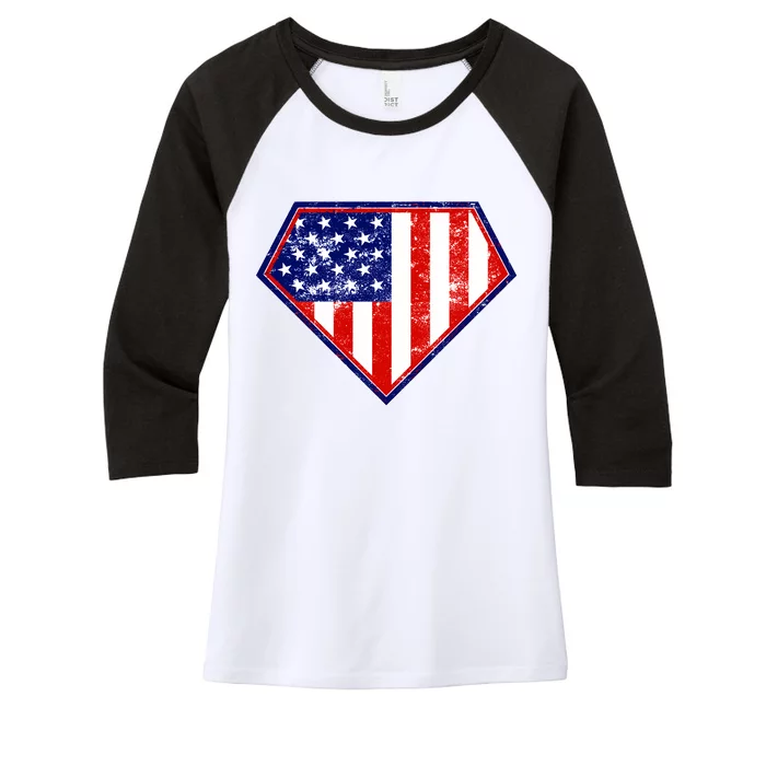 Super Patriot US Flag Women's Tri-Blend 3/4-Sleeve Raglan Shirt