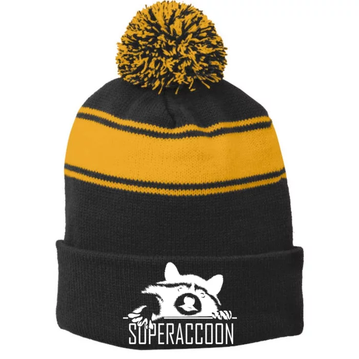 Super Raccoon Superraccon Trash Panda Stripe Pom Pom Beanie