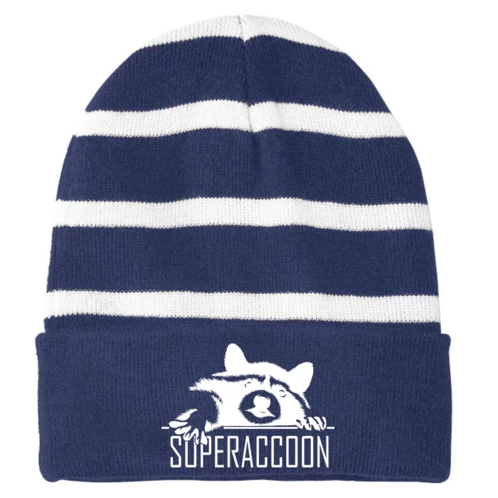 Super Raccoon Superraccon Trash Panda Striped Beanie with Solid Band