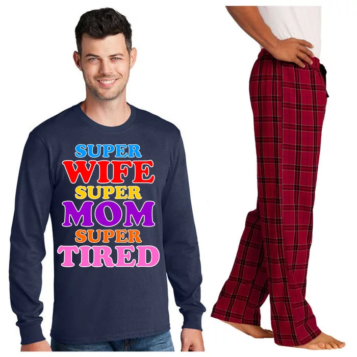 Super Wife Super Mom Super Tired Colorful Text Long Sleeve Pajama Set