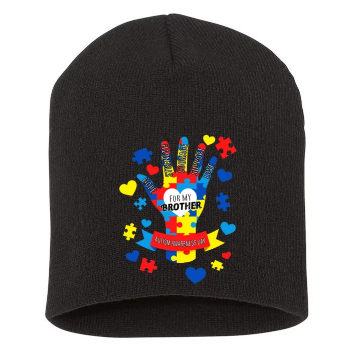 Support Autism Awareness Day For My Brother Short Acrylic Beanie