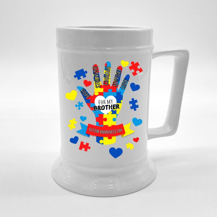 Support Autism Awareness Day For My Brother Front & Back Beer Stein