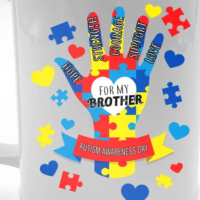 Support Autism Awareness Day For My Brother Front & Back Beer Stein