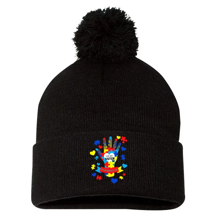 Support Autism Awareness Day For My Sister Pom Pom 12in Knit Beanie