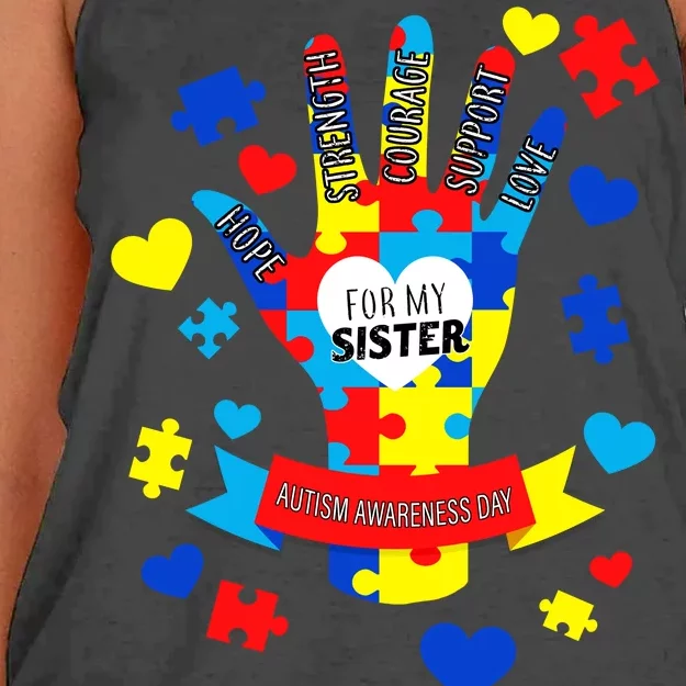 Support Autism Awareness Day For My Sister Women's Knotted Racerback Tank