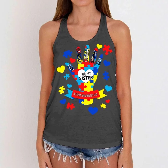 Support Autism Awareness Day For My Sister Women's Knotted Racerback Tank