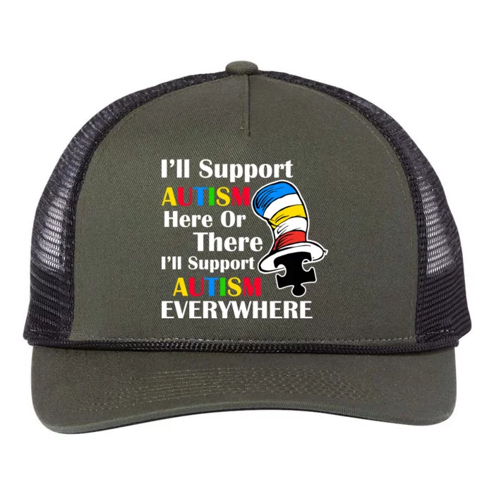 Support Autism Here Or There And Everywhere Retro Rope Trucker Hat Cap