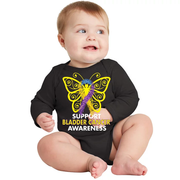 Support Bladder Cancer Awareness Butterfly Baby Long Sleeve Bodysuit