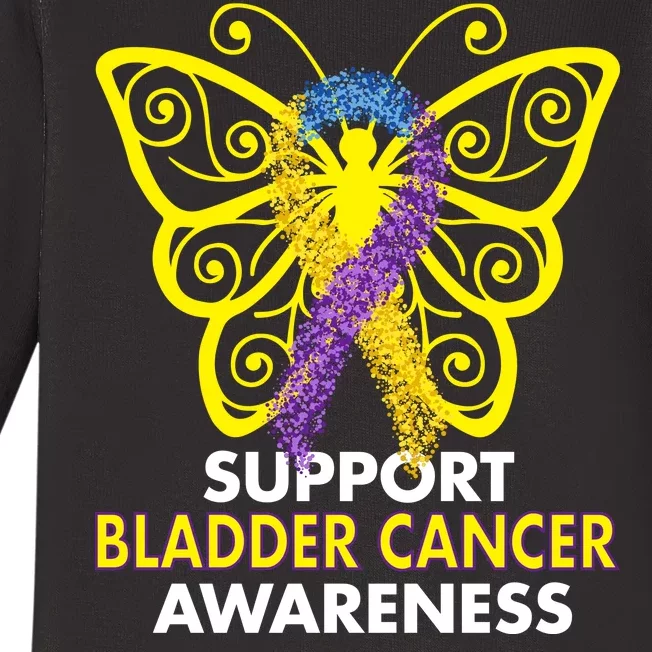 Support Bladder Cancer Awareness Butterfly Baby Long Sleeve Bodysuit