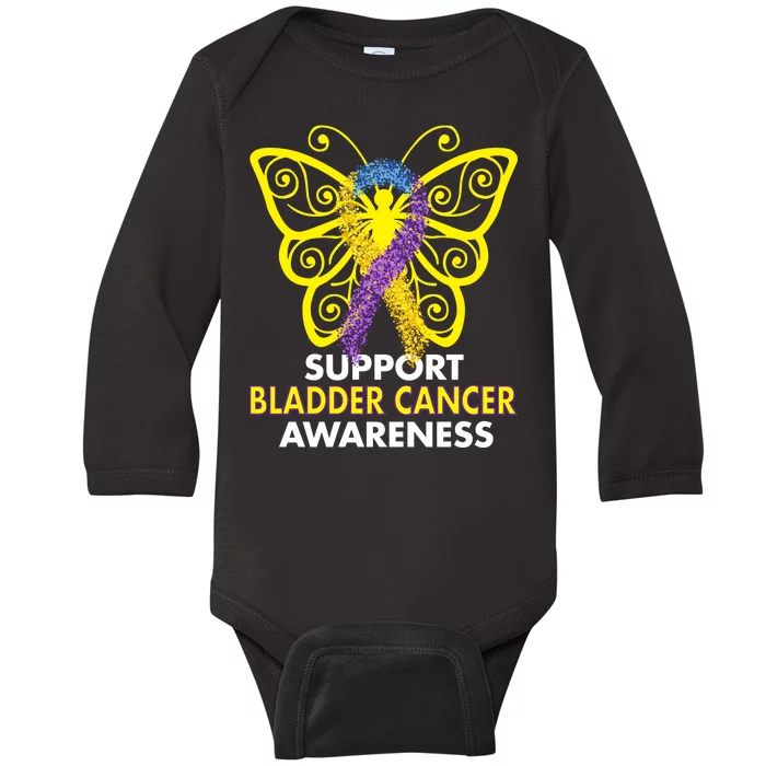 Support Bladder Cancer Awareness Butterfly Baby Long Sleeve Bodysuit