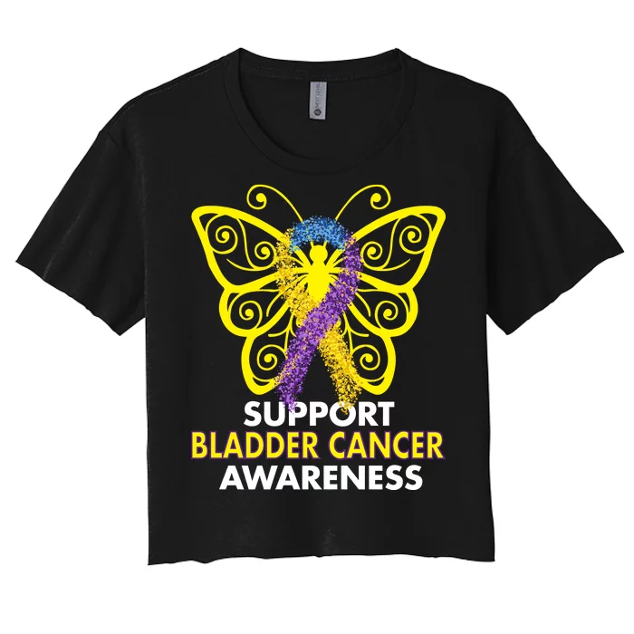 Support Bladder Cancer Awareness Butterfly Women's Crop Top Tee