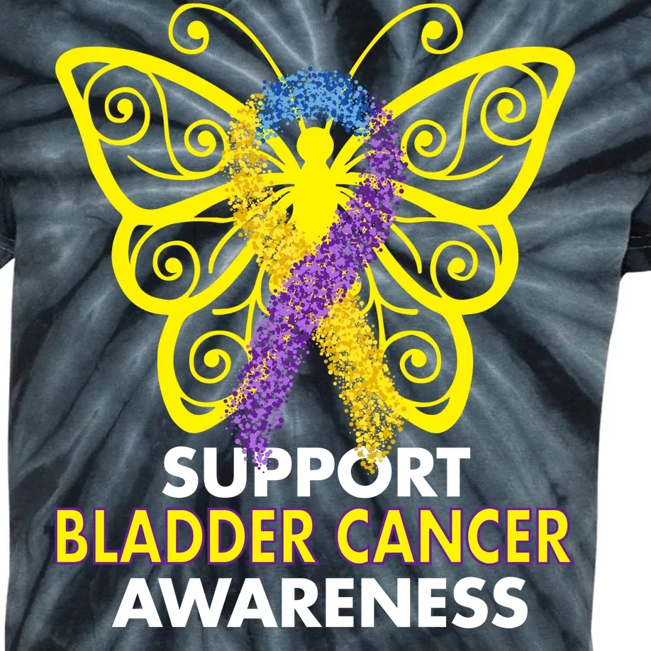 Support Bladder Cancer Awareness Butterfly Kids Tie-Dye T-Shirt