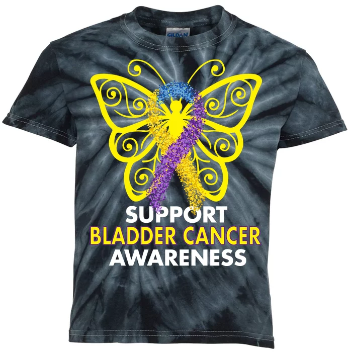 Support Bladder Cancer Awareness Butterfly Kids Tie-Dye T-Shirt