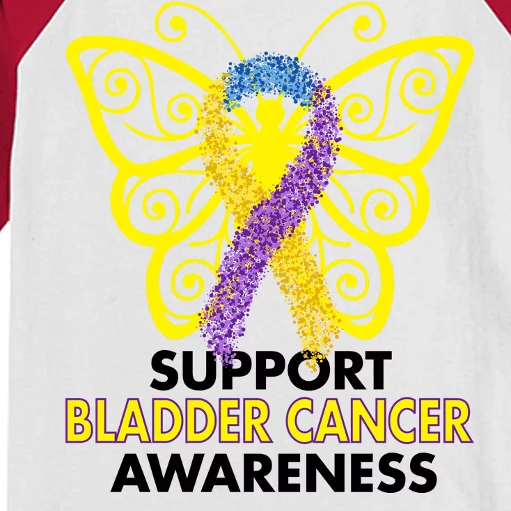 Support Bladder Cancer Awareness Butterfly Kids Colorblock Raglan Jersey