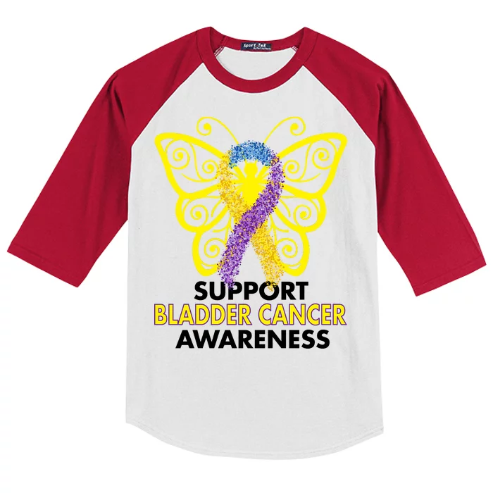 Support Bladder Cancer Awareness Butterfly Kids Colorblock Raglan Jersey