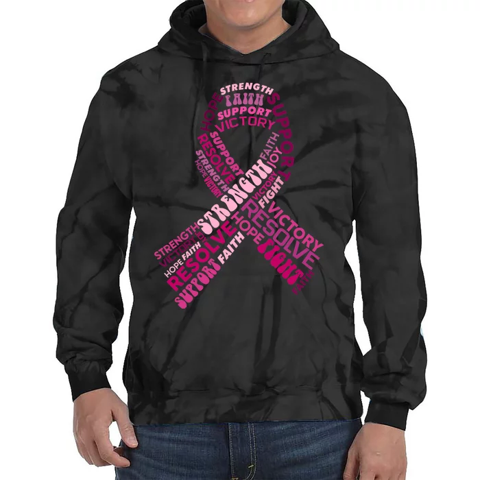 Support Breast Cancer Ribbon Strong Tie Dye Hoodie