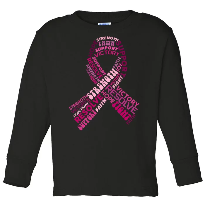 Support Breast Cancer Ribbon Strong Toddler Long Sleeve Shirt