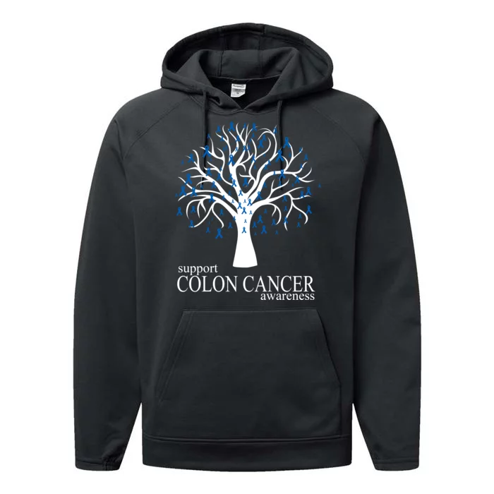 Support Colon Cancer Awareness Ribbon Tree Performance Fleece Hoodie